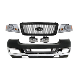 Kit Replacement 2004–2005 Ford F-150 – 11-Piece Kit Front Bumper Chrome & Headlights Assembly, OEM Fit, Includes Grille, Headlights, Fog Lights, Bumper Cover, Grilles, Trim, Face Bar & Valance Kit