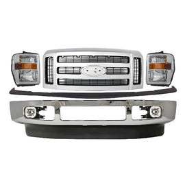2008-2010 Ford F-250 Super Duty F-350 Super Duty Front Bumper Chrome & Headlight Assembly Kit | OEM Fit