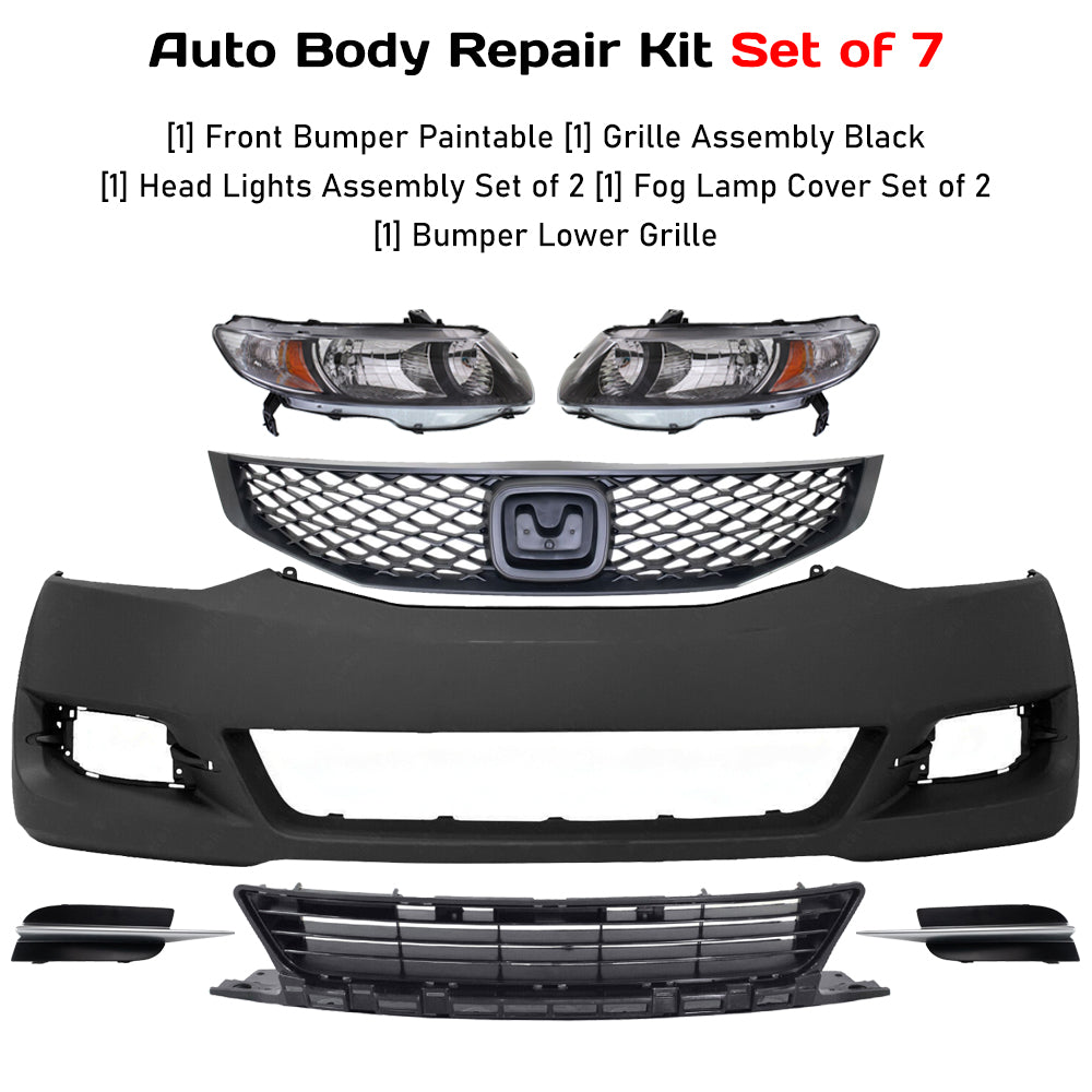 2009-2011 Honda Civic Front Bumper Cover Paintable & Grille Assembly Kit | OEM Fit