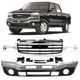 Front Bumper Chrome & Grille Assembly Kit For 2003-2007 GMC Sierra 1500 2500 HD 3500