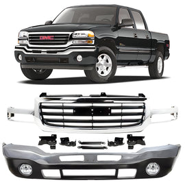 2003-2007 GMC Sierra 1500 2500 HD 3500 Front Bumper Chrome & Fog Lights Kit | OEM Fit