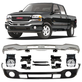 2003-2007 GMC Sierra 10 Piece Kit for 1500 2500HD 3500 Front Bumper Chrome & Fog Lights Assembly Kit | OEM Fit