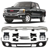 Front Bumper Chrome & Fog Lights Assembly Kit For 2003-2007 GMC Sierra 1500 2500 HD 3500