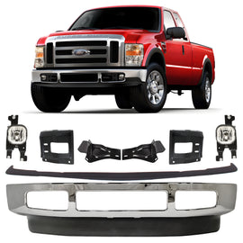 2008-2010 Ford F-250 Super Duty & F-350 Super Duty Front Bumper Chrome & Bumper Brackets Kit | OEM Fit