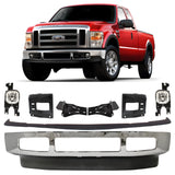 Front Bumper Chrome & Bumper Brackets Kit For 2008-2010 Ford F-250 Super Duty & F-350 Super Duty