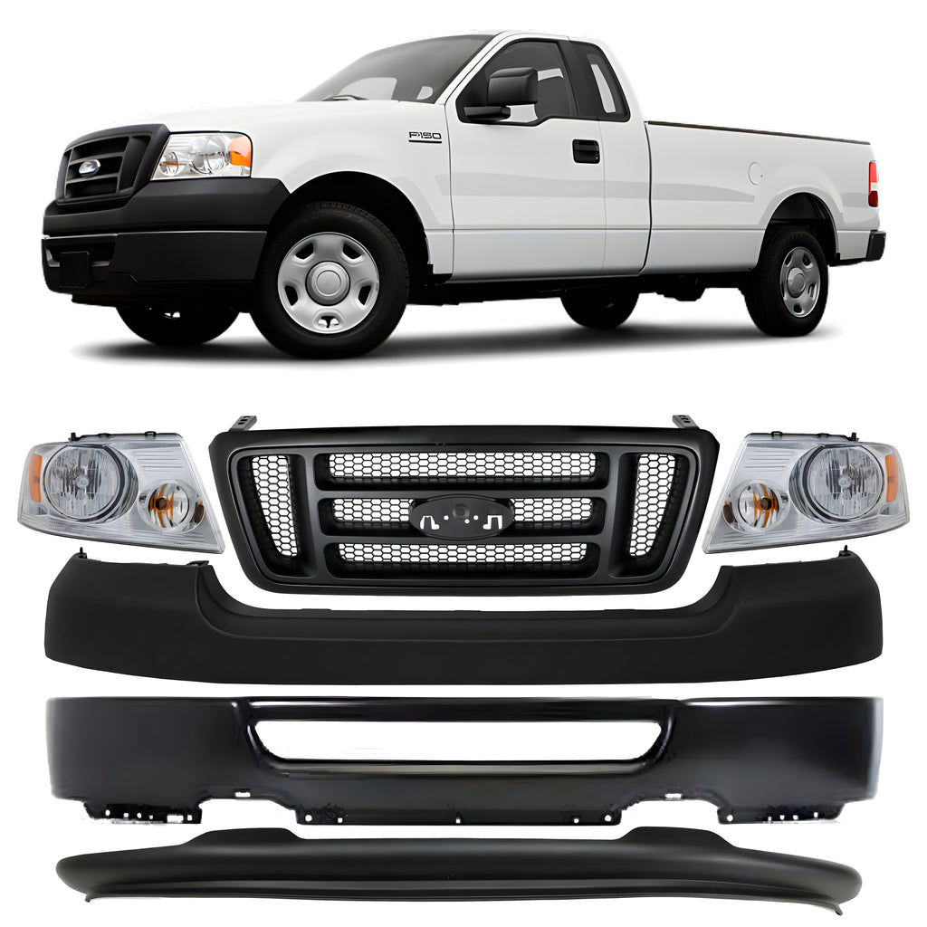 Front Bumper Primed & Headlight Assembly Kit For 2006-2008 Ford F-150 Truck