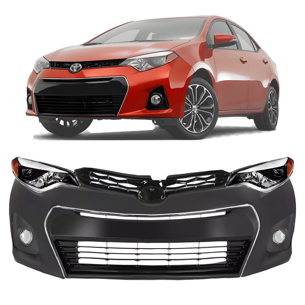 Front Bumper Cover Paintable & Headlight Assembly For 2014-2016 Toyota Corolla