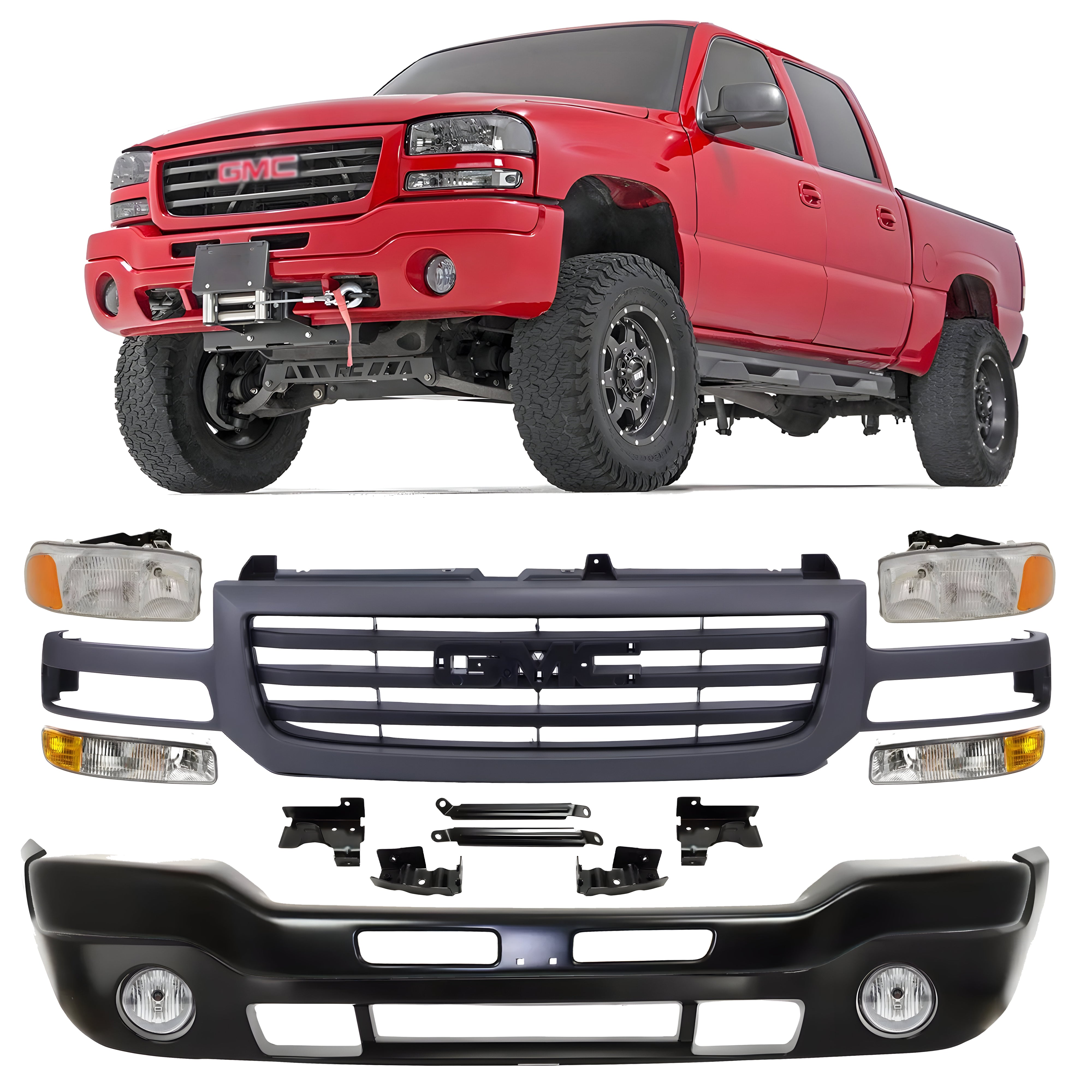 2003-2007 GMC Sierra 1500 2500 HD & 3500 Front Bumper Primed & Headlight Kit | OEM Fit