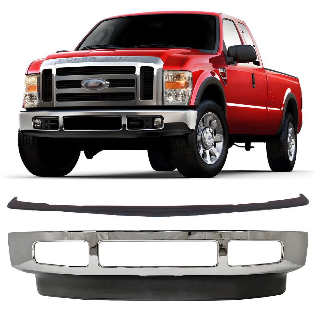 Front Bumper Chrome & Valance Textured Kit For 2008-2010 Ford F-250 Super Duty & F-350 Super Duty