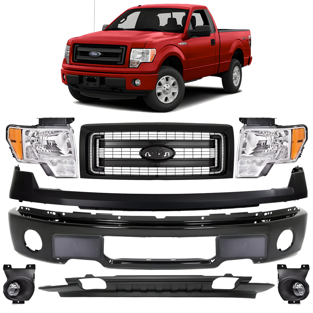 Front Bumper Paintable & Grille Assembly Primed Kit For 2009-2014 Ford F-150