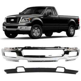 Replacement 2004–2005 Ford F-150 – 2-Piece Kit Front Bumper Chrome Steel & Valance Textured, OEM Fit, Includes Bumper Face Bar & Lower Valance