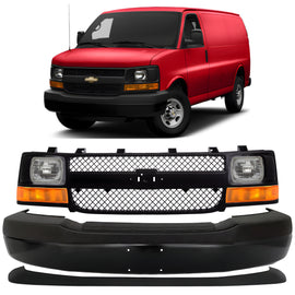 2003-2023 Chevrolet Express 1500 2500 3500 4500 Front Bumper Primed & Headlights Assembly Kit | OEM Fit