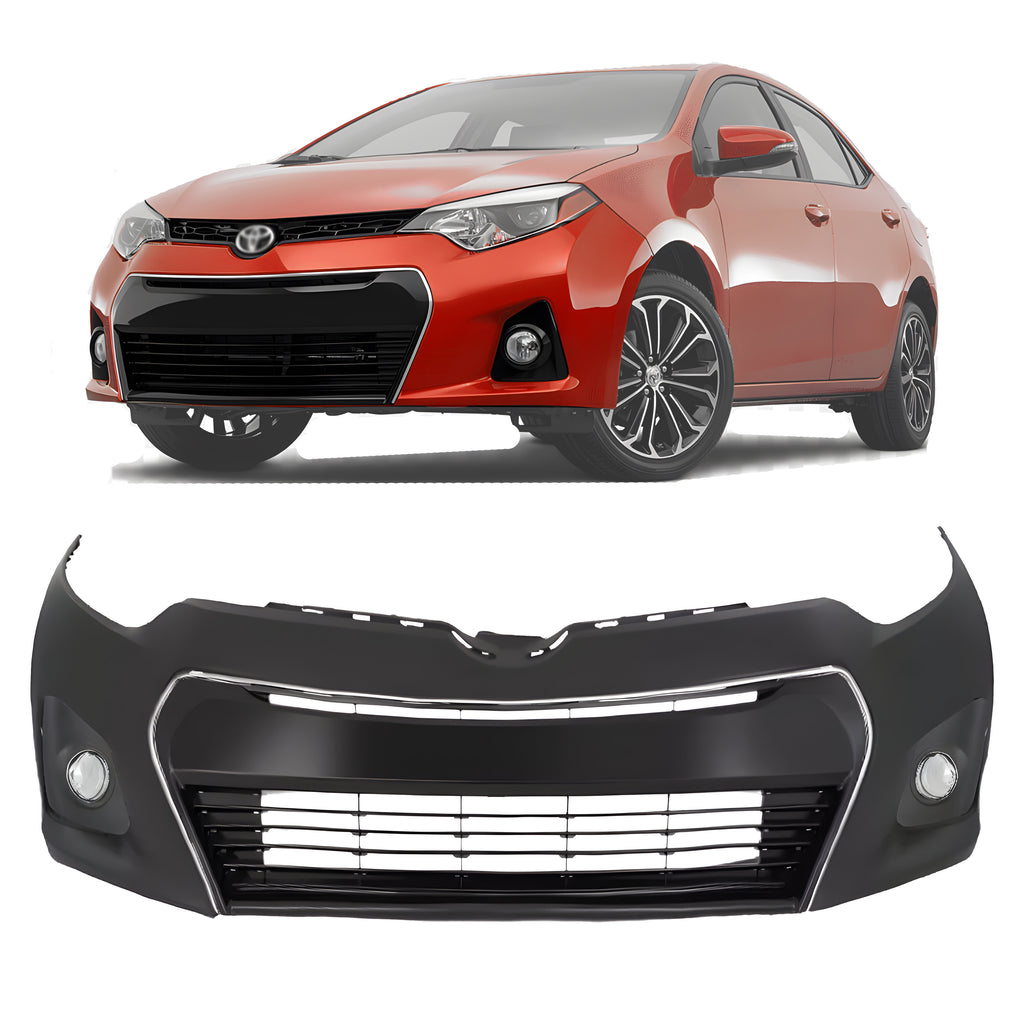 Front Bumper Cover Paintable & Fog Lights Assembly For 2014-2016 Toyota Corolla