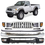 Front Bumper Chrome Steel & Headlight Assembly Kit For 2001-2004 Toyota Tacoma