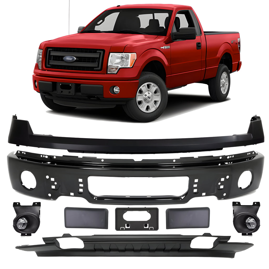 Front Bumper Paintable Steel & Fog Lights Assembly Kit For 2009-2014 Ford F-150