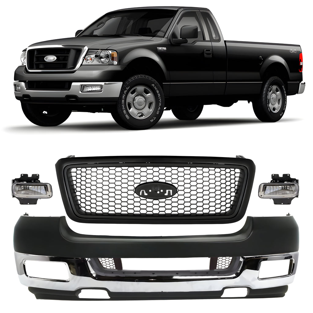 Front Bumper Chrome & Fog Lights Assembly Kit For 2004-2005 Ford F-150 Truck