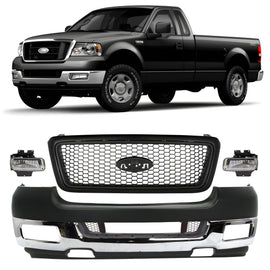Replacement 2004–2005 Ford F-150 – 9-Piece Kit Front Bumper Chrome & Fog Lights Assembly, OEM Fit, Includes Grille, Fog Lights, Bumper Upper Cover, Bumper Grilles, Grille Trim, Bumper Face Bar & Lower Valance