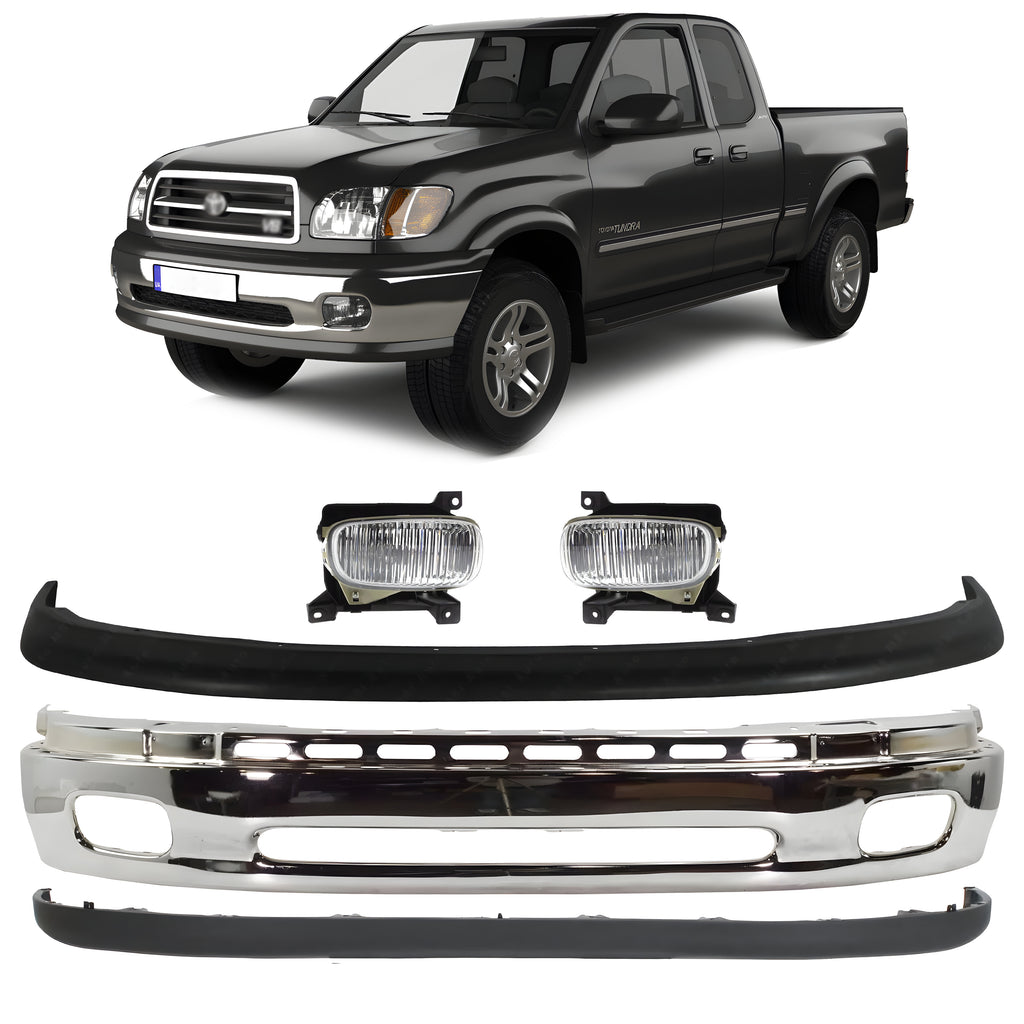 Front Bumper Chrome Steel & Fog Lights Assembly Kit For 2000-2006 Toyota Tundra