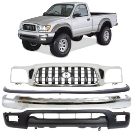 2001-2004 Toyota Tacoma Front Bumper Chrome Steel & Grille Assembly Kit  | OEM Fit