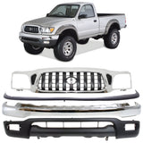 Front Bumper Chrome Steel & Grille Assembly Kit For 2001-2004 Toyota Tacoma