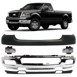 Replacement 2004–2005 Ford F-150 – 5-Piece Kit Front Bumper Face Bar Chrome & Fog Lights Assembly, OEM Fit, Includes Bumper Upper Cover, Fog Lights, Bumper Face Bar & Lower Valance