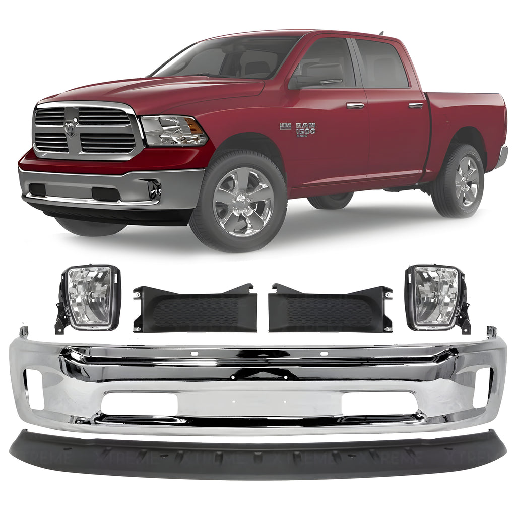 Front Bumper Chrome & Valance Textured Kit For 2013-2018 Ram 1500 & 2019-2022 Ram 1500 Classic