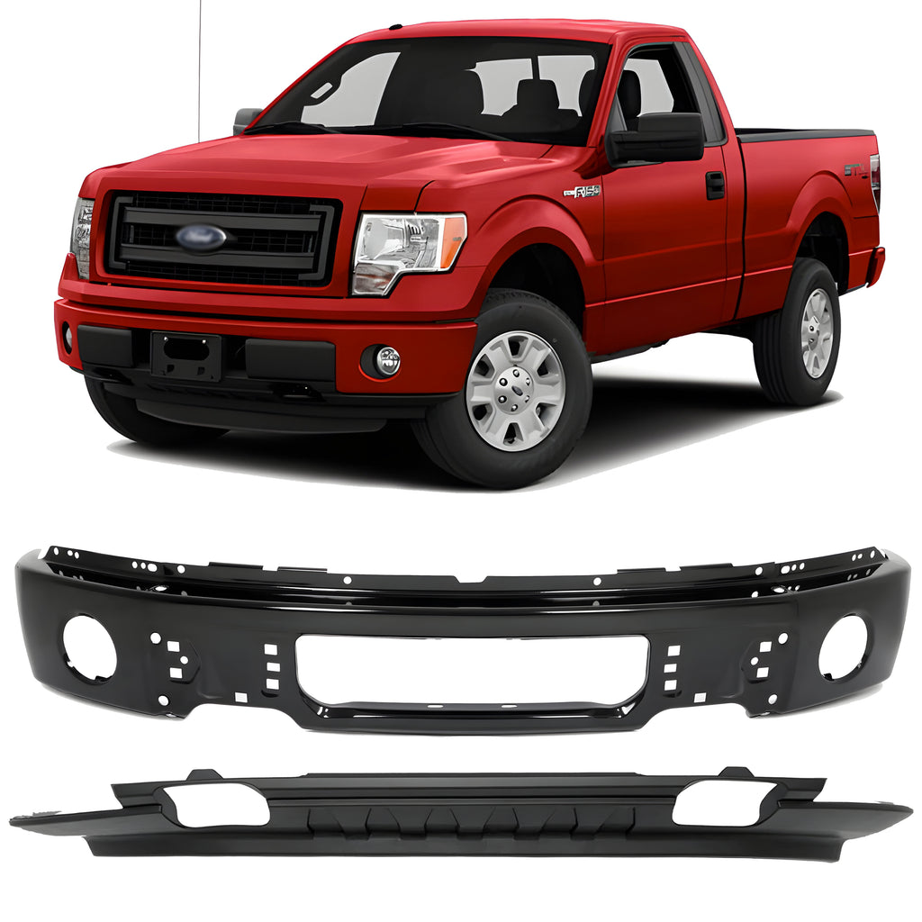 Front Bumper Primed Steel & Lower Valance Textured Kit For 2009-2014 Ford F-150