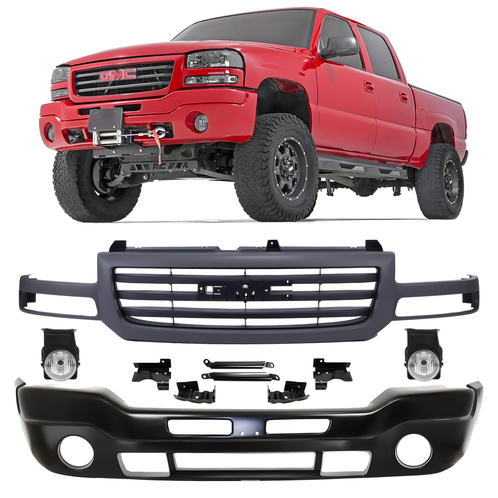 Front Bumper Primed & Fog Lights Kit For 2003-2007 GMC Sierra 1500 2500 HD & 3500