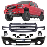 Front Bumper Primed & Fog Lights Kit For 2003-2007 GMC Sierra 1500 2500 HD & 3500