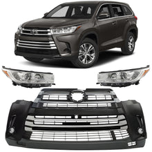 Load image into Gallery viewer, Front Bumper Cover Fascia Primed &amp; Headlights Assembly Kit For 2017-2019 Toyota Highlander