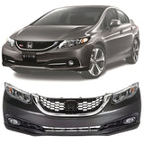 Front Bumper Cover Primed & Headlight Assembly Kit For 2013-2015 Honda Civic