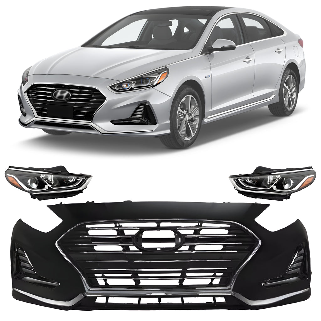 Front Bumper Cover Primed & Headlight Assembly For 2018-2019 Hyundai Sonata