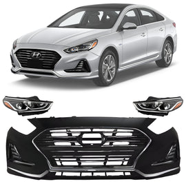2018-2019 Hyundai Sonata Front Bumper Cover Primed & Headlight Assembly  | OEM Fit
