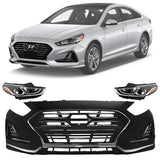 Front Bumper Cover Primed & Headlight Assembly For 2018-2019 Hyundai Sonata