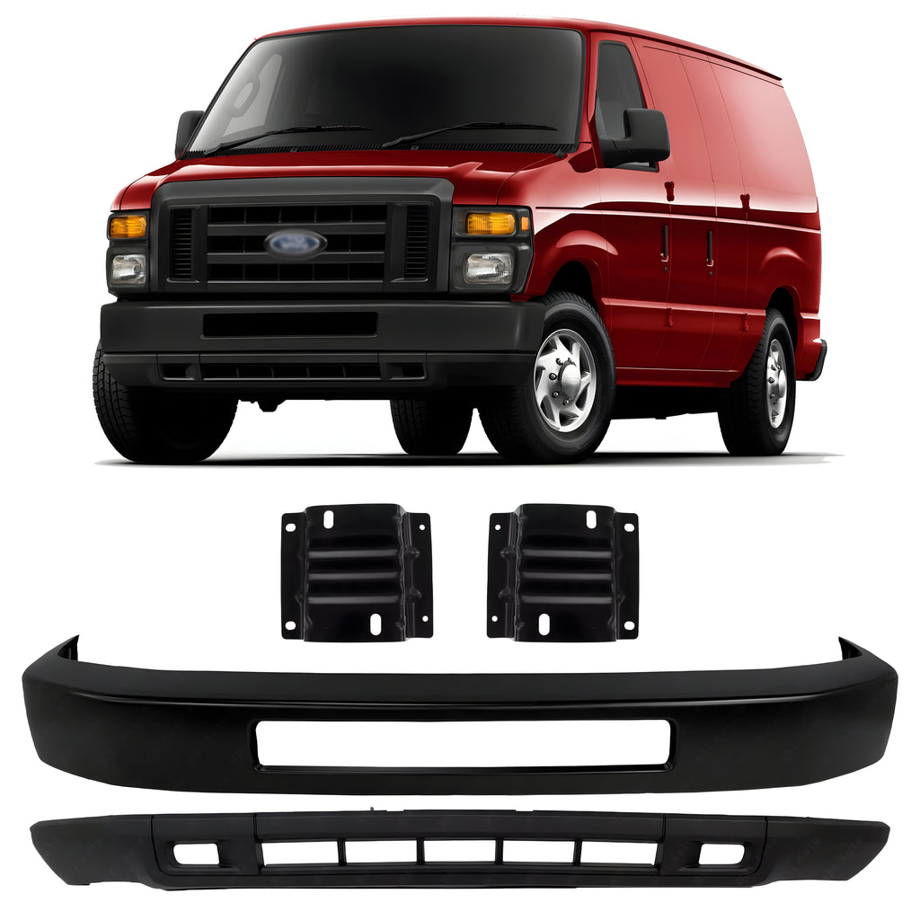 Front Bumper Paintable & Bumper Brackets Kit For 2008-2019 Ford E-150 E-250 & E-350 E-450 Super Duty