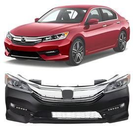 2016-2017 Honda Accord Front Bumper Cover Paintable & Headlight Assembly  | OEM Fit