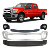 Front Bumper Chrome & Fog Lights Kit For 2011-2016 Ford F-250 Super Duty and 350