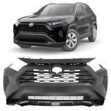 Front Bumper Cover Fascia Primed & Grille Assembly Kit For 2019-2021 Toyota RAV4