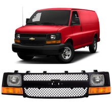 Load image into Gallery viewer, Front Grille Assembly &amp; Headlight Kit For 2003-2017 Chevrolet Express 1500 2500 3500 4500