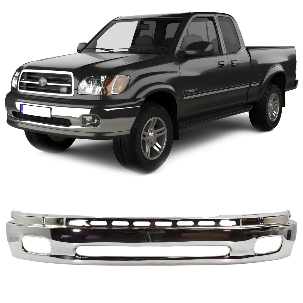 Front Bumper Face Bar Chrome Steel w/ Fog Light Holes For 2000-2006 Toyota Tundra