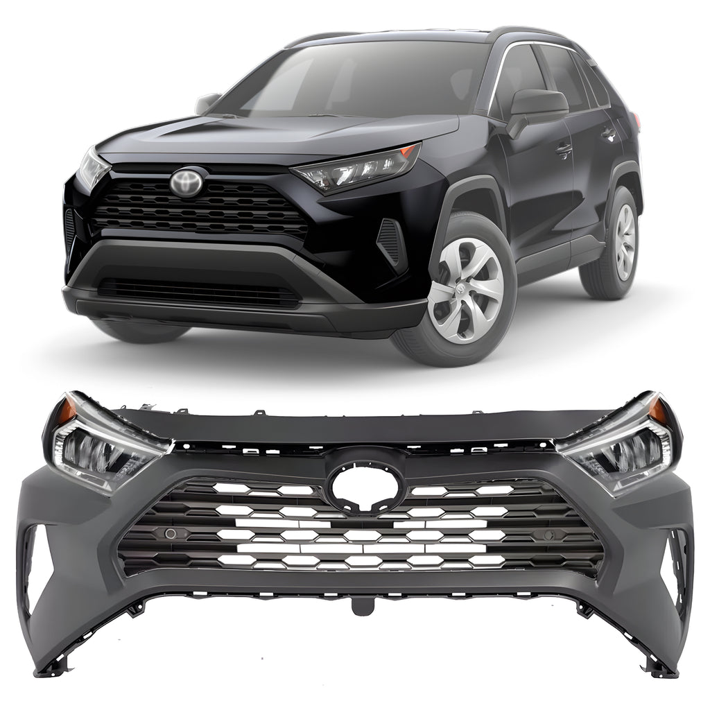 Front Bumper Cover Fascia Primed & Grille Assembly Kit For 2019-2021 Toyota RAV4