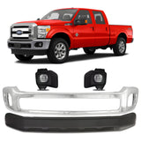 Front Bumper Chrome & Fog Lights Kit For 2011-2016 Ford F-250 Super Duty and 350