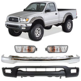 Front Bumper Chrome Steel & Turn Signal Lights Kit For 2001-2004 Toyota Tacoma