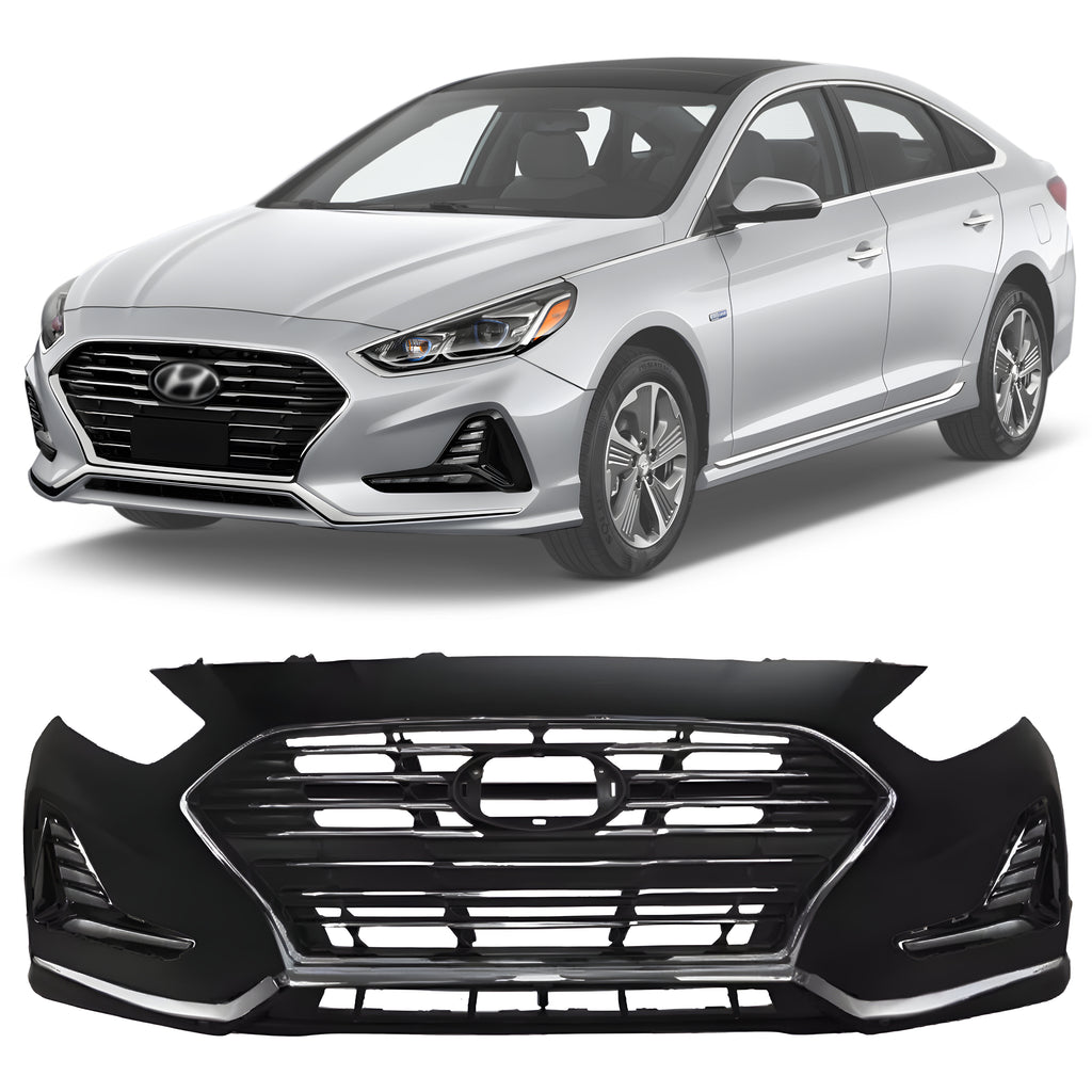 Front Bumper Cover Fascia Primed & Grille Assembly For 2018-2019 Hyundai Sonata