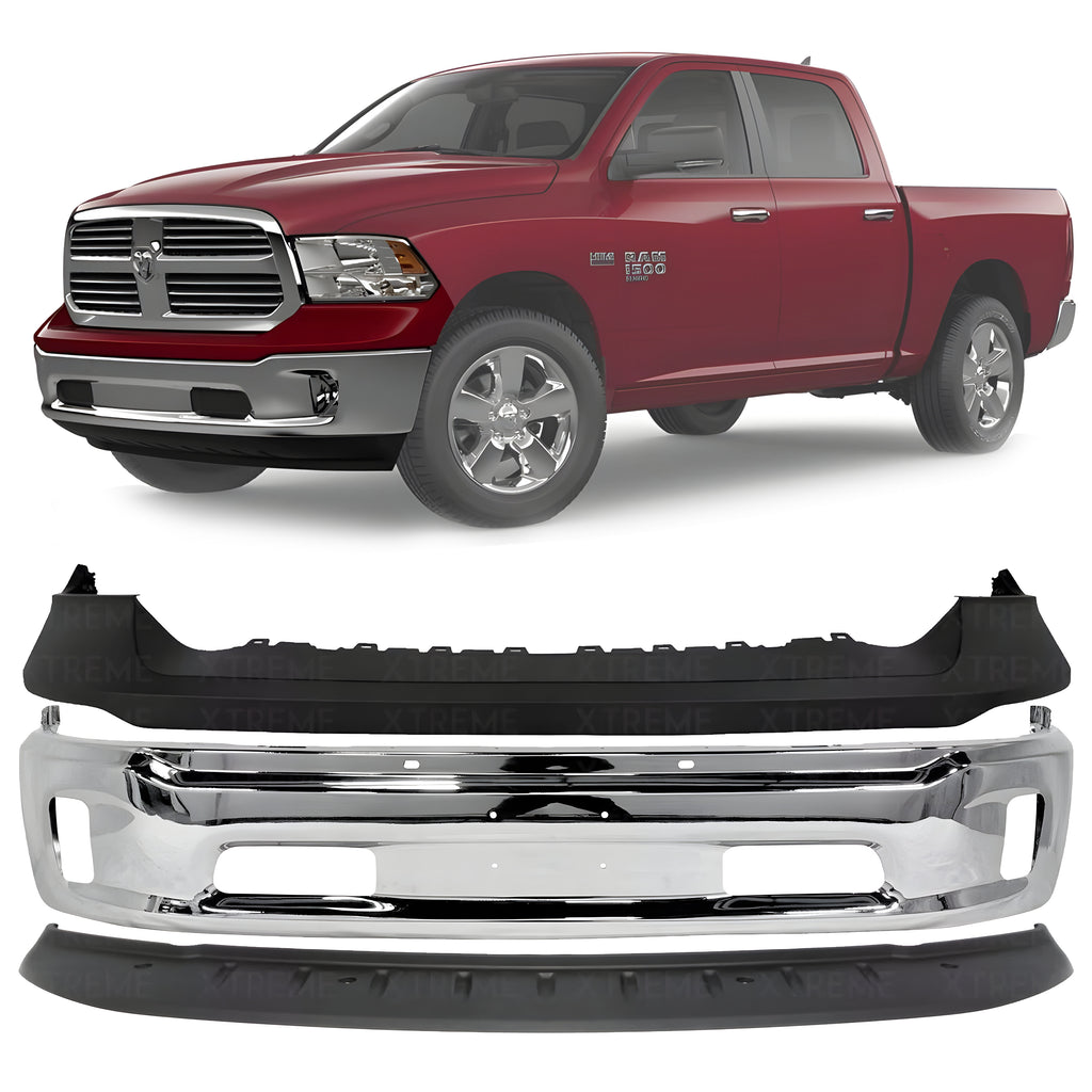 Front Bumper Chrome & Valance & Bumper Cover Kit For 2013-2018 Ram 1500 & 2019-2022 Ram 1500 Classic