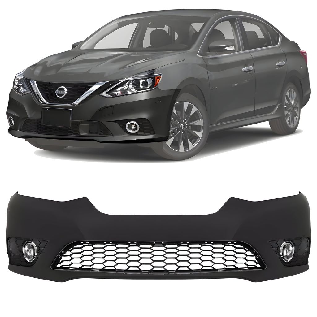 Front Bumper Cover Paintable & Fog Lights Assembly For 2016-2019 Nissan Sentra