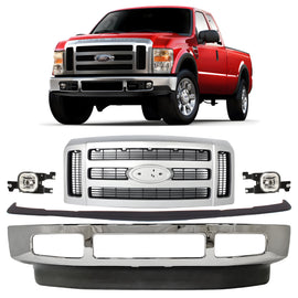2008-2010 Ford F-250 Super Duty & F-350 Front Bumper Chrome & Fog Lights Assembly Kit | OEM Fit