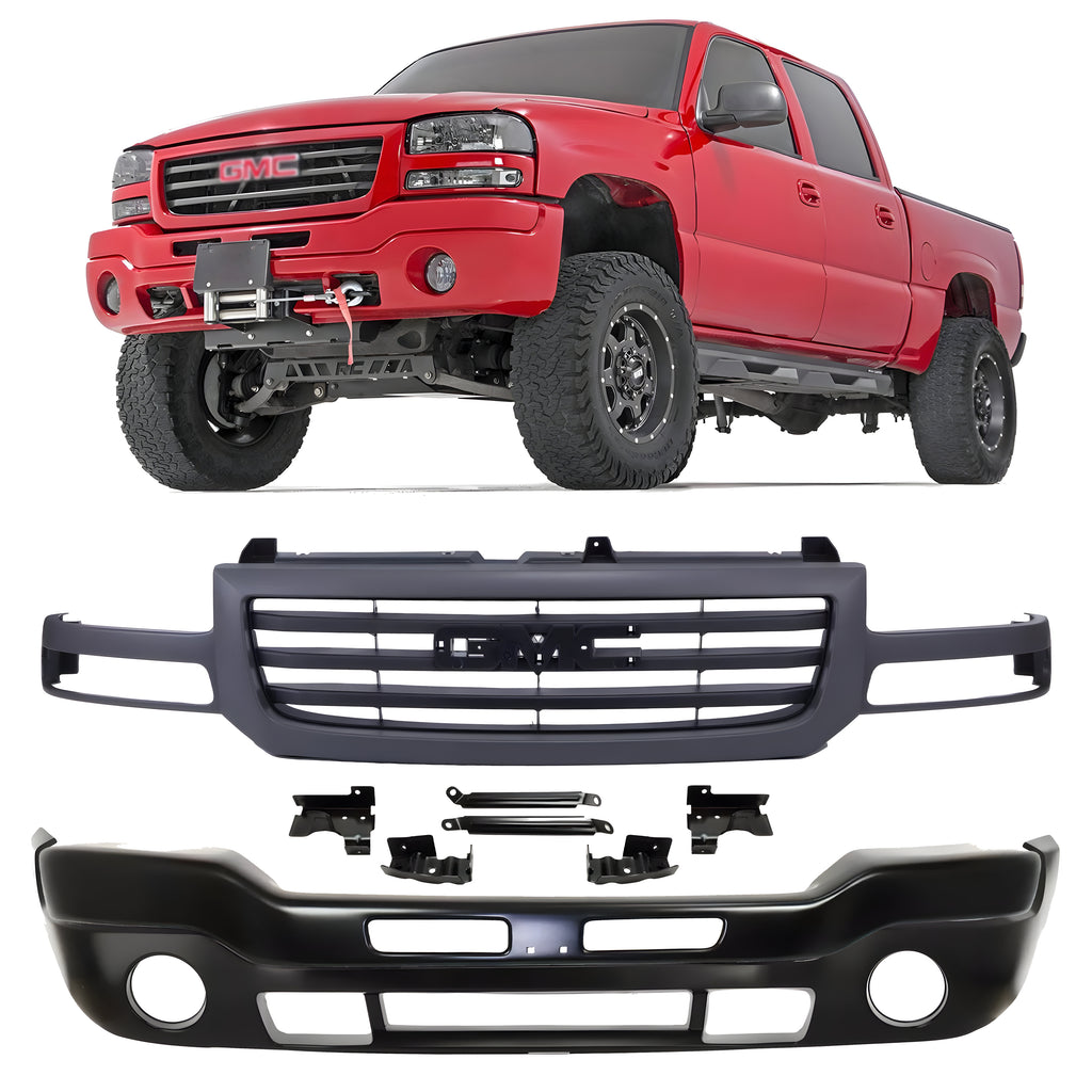 Front Bumper Primed & Grille Assembly Kit For 2003-2007 GMC Sierra 1500 2500 HD & 3500