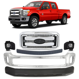 Replacement 2011–2016 Ford F-250/F-350 Super Duty – 6-Piece Kit Front Bumper Chrome & Grille Assembly, OEM Fit, Includes Grille, Bumper Trim, Fog Lights, Bumper Face Bar & Lower Valance