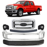 Front Bumper Chrome & Grille Assembly Kit For 2011-2016 Ford F-250 Super Duty and 350